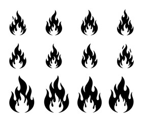 fire flame vector icon set silhouette