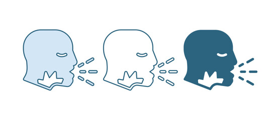 Blue Man coughing icon isolated on white background. Viral infection, influenza, flu, cold symptom. Tuberculosis, mumps, whooping cough. Vector.