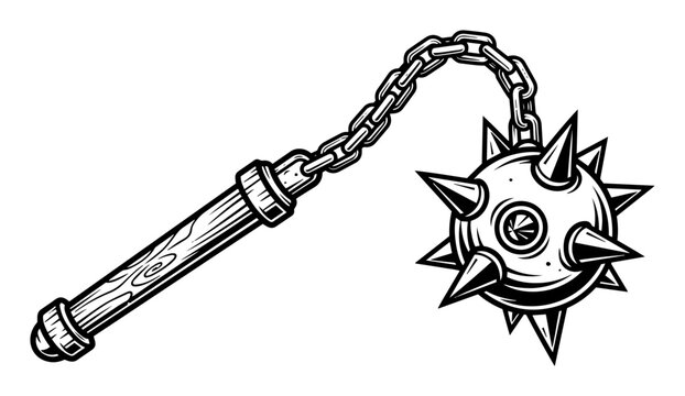 medieval flail mace on chain weapon illustration