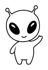 cute cartoon alien waving friendly character vector illustration