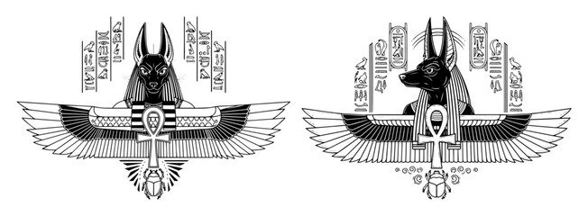 ancient egyptian symbol with anubis and wings