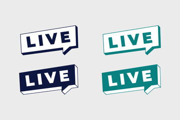 Set of Live Webinar Sign in Isometric Style with Navy and Green Live Button Tags on Light Background for Online Broadcast Overlay Use.