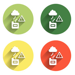 Set Cloud technology data transfer and storage icon isolated with long shadow background. Color circle button. Vector