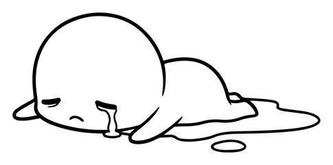 cute character crying in a puddle of tears vector line art