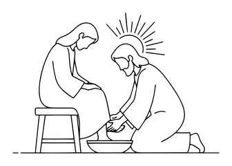jesus christ washing feet of a disciple biblical vector line art