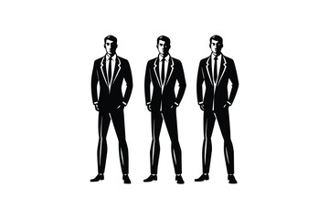 Three Confident Businessmen Standing Side by Side in a Clean Silhouette Style silhouette