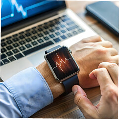 close up of smartwatch showing heartbeat while ty