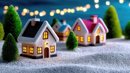 Enchanted Miniature Village Under Moonlit Sky
