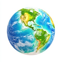 Fototapeta premium Detailed Globe Illustration Featuring North and South America on White Background