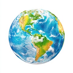 Detailed Globe Showing North and South America on White Background, Earth Illustration