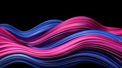 Abstract Art Piece with Flowing Lines in Vibrant Pink and Blue Tones on Black Background