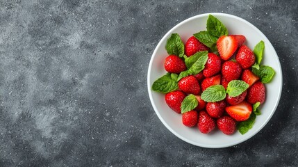 Aesthetic Plate with Perfectly Arranged Fresh Strawberries and Mint Leaves