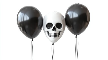 a skull face balloon clipart, halloween party decoration, shiny surface, grey and ivory, isolated on white background