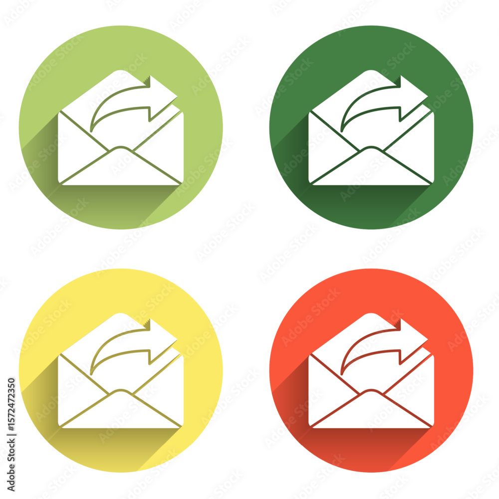 Poster set outgoing mail icon isolated with long shadow background. envelope symbol. outgoing message sign.