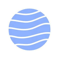 Abstract blue circle with curved white lines, minimal geometric shape isolated on white background for modern design projects.