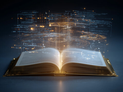 Glowing Magic Formulas Floating Above Open book