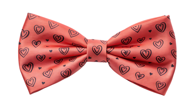 Charming Coral Bow Tie with Heart Pattern Perfect for Valentine's Day or Romantic Occasions