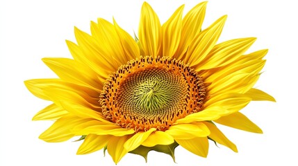 Naklejka premium a sunflower clipart, bright fresh bloom, yellow petals and textured center, isolated on white background