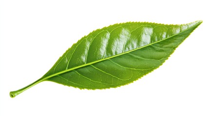 Obraz premium a tea leaf clipart, botanical element, long pointed shape, natural green tone, isolated on white background