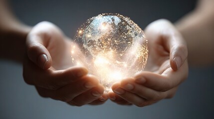 Two People Gently Holding a Glowing Globe in Soft Light