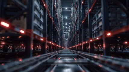 Interior View of Advanced Automated Picking System in Warehouse