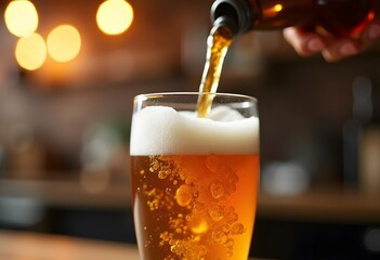 Frisches Bier wird ins Glas eingeschenkt 