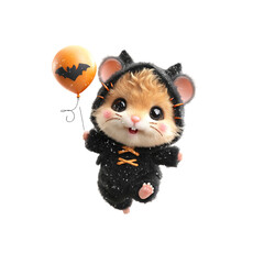 Adorable Hamster in Halloween Costume with Balloon