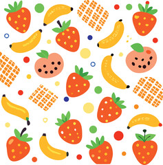 Vibrant Summer Fruit Pattern with Strawberries Bananas and Pineapple
