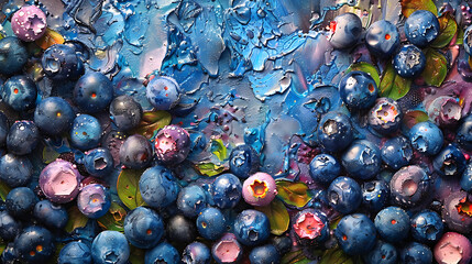 Blueberry oil paint, natural color, with water drops.