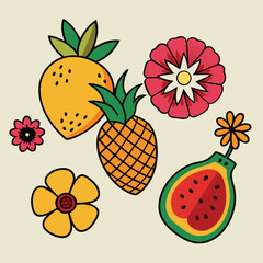 Vibrant Tropical Fruits and Flowers Illustration Design