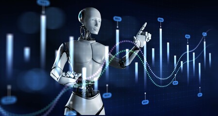 AI-Driven Trading with Predictive Analytics and Financial Indicators. 3d render.