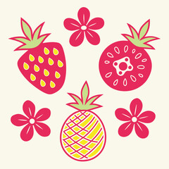 Summer Fruit Pattern with Strawberries Pineapple and Flowers