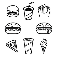Fast food icons hamburger fries pizza ice cream drink
