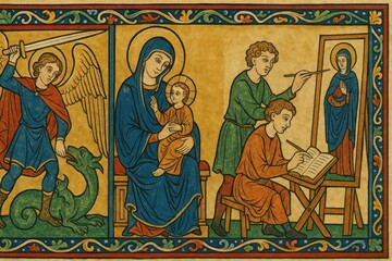 Naklejka premium Medieval religious art illustration