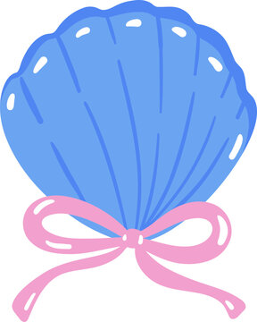 Adorable Hand Drawn Seashell with Cute Bow Clipart for Summer Design