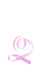 Long curly pink ribbon as symbol of breast cancer awareness isolated on white background