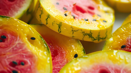 Slices of fermented watermelon close up macro