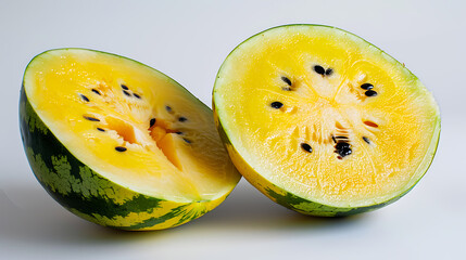 Yellow watermelon isolated on white background. Yellow water melon.