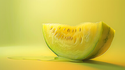 A piece of yellow watermelon in water on a yellow background. 3D illustrati