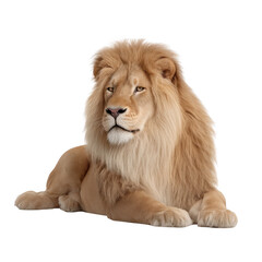 Obraz premium Majestic white lion lying down proudly isolated on transparent background