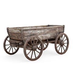 Fototapeta premium Vintage Wooden Cart with Poked Wheels on a Transparent Background