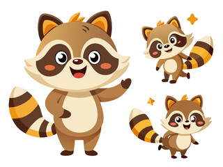Fototapeta premium Character sheet of a cute baby raccoon