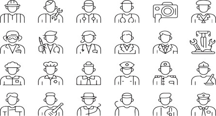 Diverse Professions A Collection of Line Art Icons Representing Various Occupations