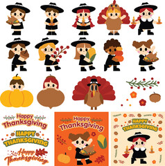 Obraz premium Cute Kids Thanksgiving Feast and Fun