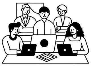 Flat design vector of a multicultural team in a meeting