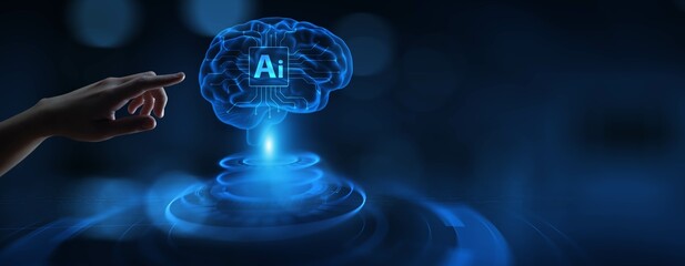 AI Brain Visualization in Digital Transformation, Machine Learning, Data Processing, and Business...