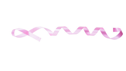 Breast cancer awareness concept with curled long pink ribbon isolated on white background
