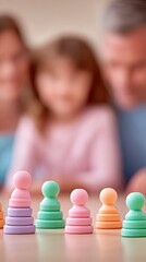 Family Playing with Pastel Stacking Toys