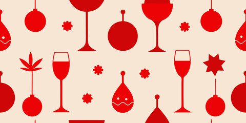 A vibrant illustration featuring a festive set of red wine glasses, bottles, and elegant cutlery, perfect for any celebration or party