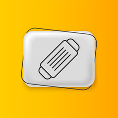 Black Medical protective mask icon isolated on yellow background. Silver rectangle button. Vector